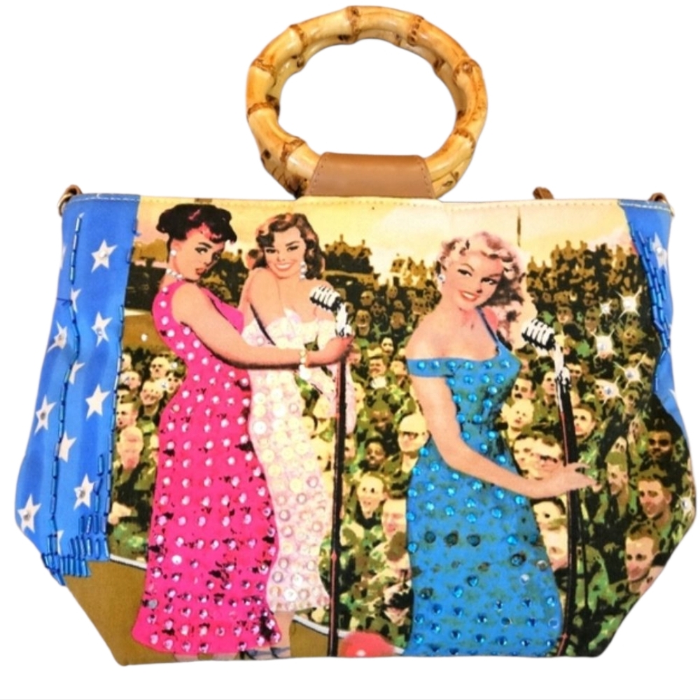 Bueno Old Hollywood Vintage Glam Rhinestone Bamboo handle Bag